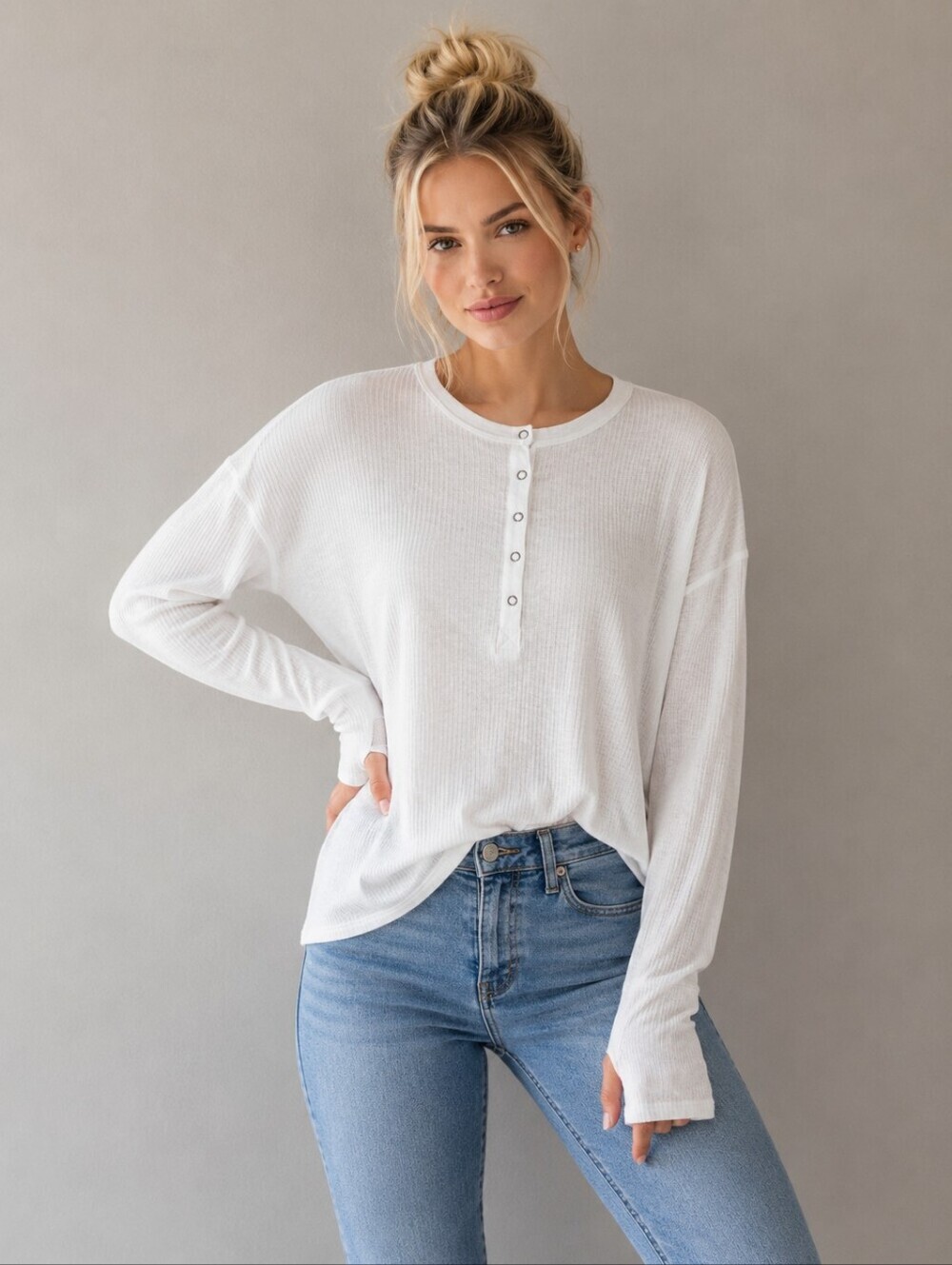 OFFLINE by Aerie Ribbed Long Sleeve Top White XS Thumbhole Athleisure
